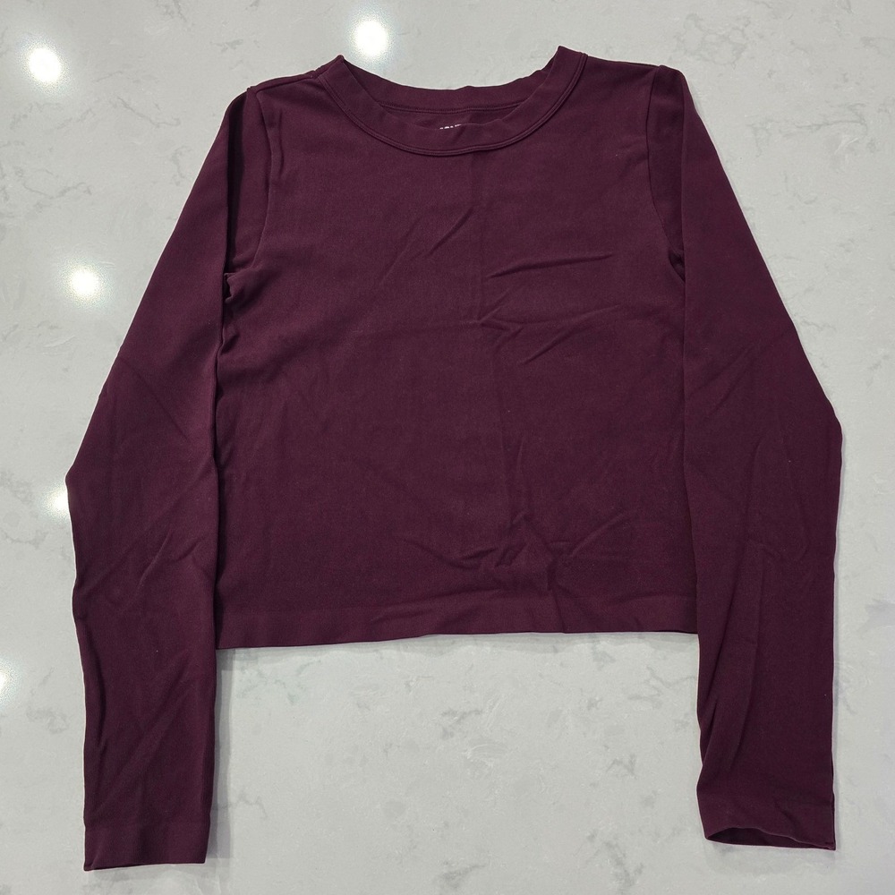 PacSun Contour Womens M Burgundy Y2K Ribbed Seamless Crop Top Long Sleeve